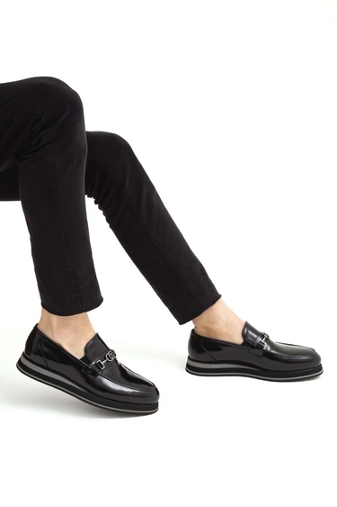  Tamer Tanca Erkek Hakiki Deri Siyah Açma Loafer Ayakkabı