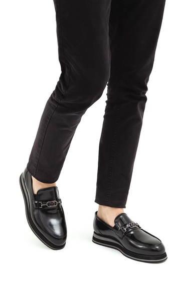  Tamer Tanca Erkek Hakiki Deri Siyah Açma Loafer Ayakkabı