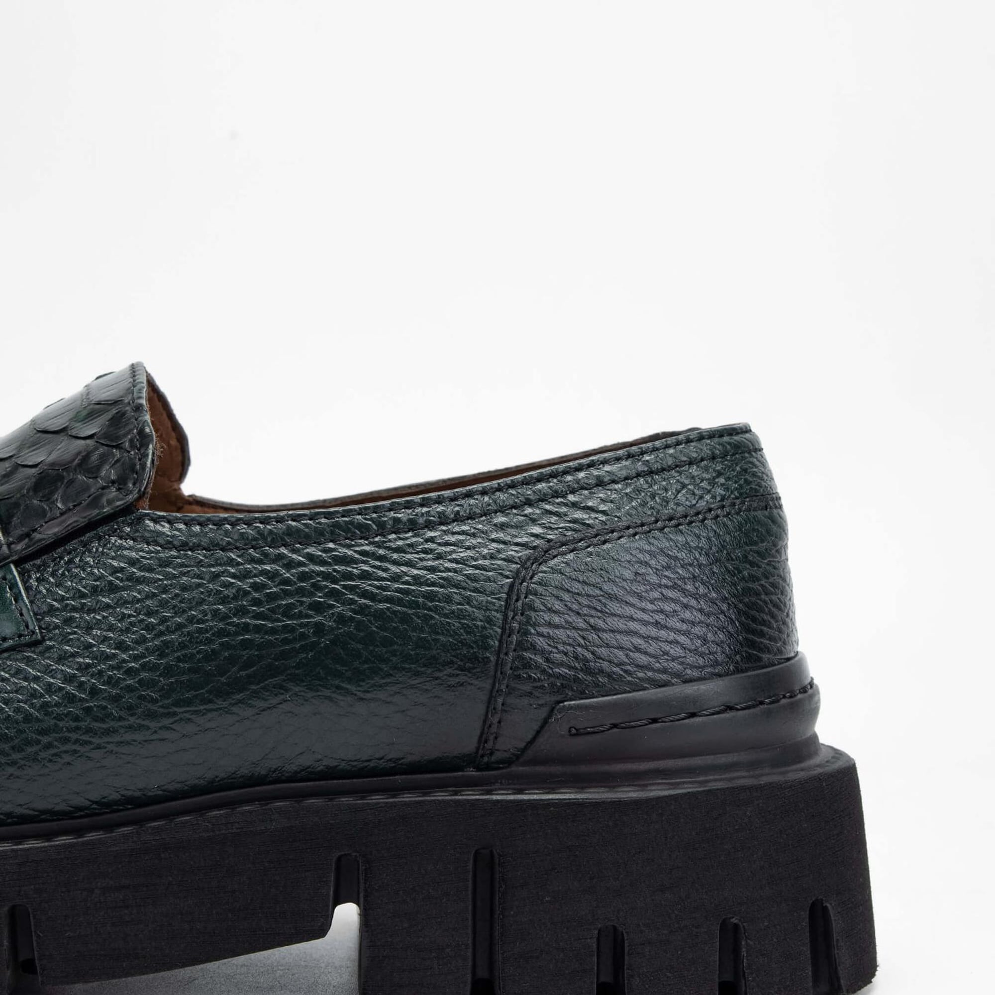 Tamer Tanca Erkek Hakiki Deri Yeşil Makosen Ayakkabı