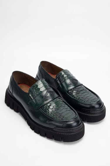  Tamer Tanca Erkek Hakiki Deri Yeşil Makosen Ayakkabı