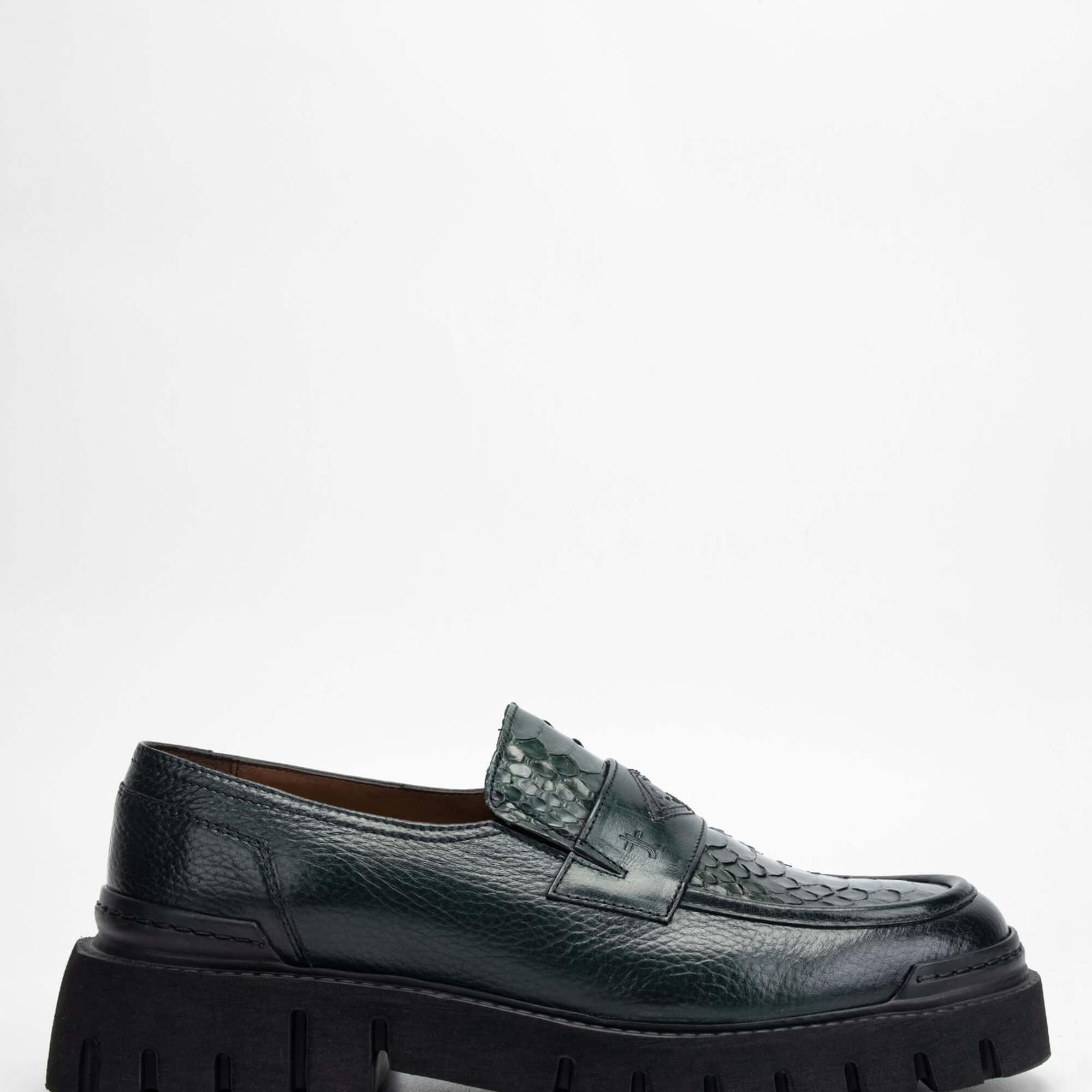 Tamer Tanca Erkek Hakiki Deri Yeşil Makosen Ayakkabı