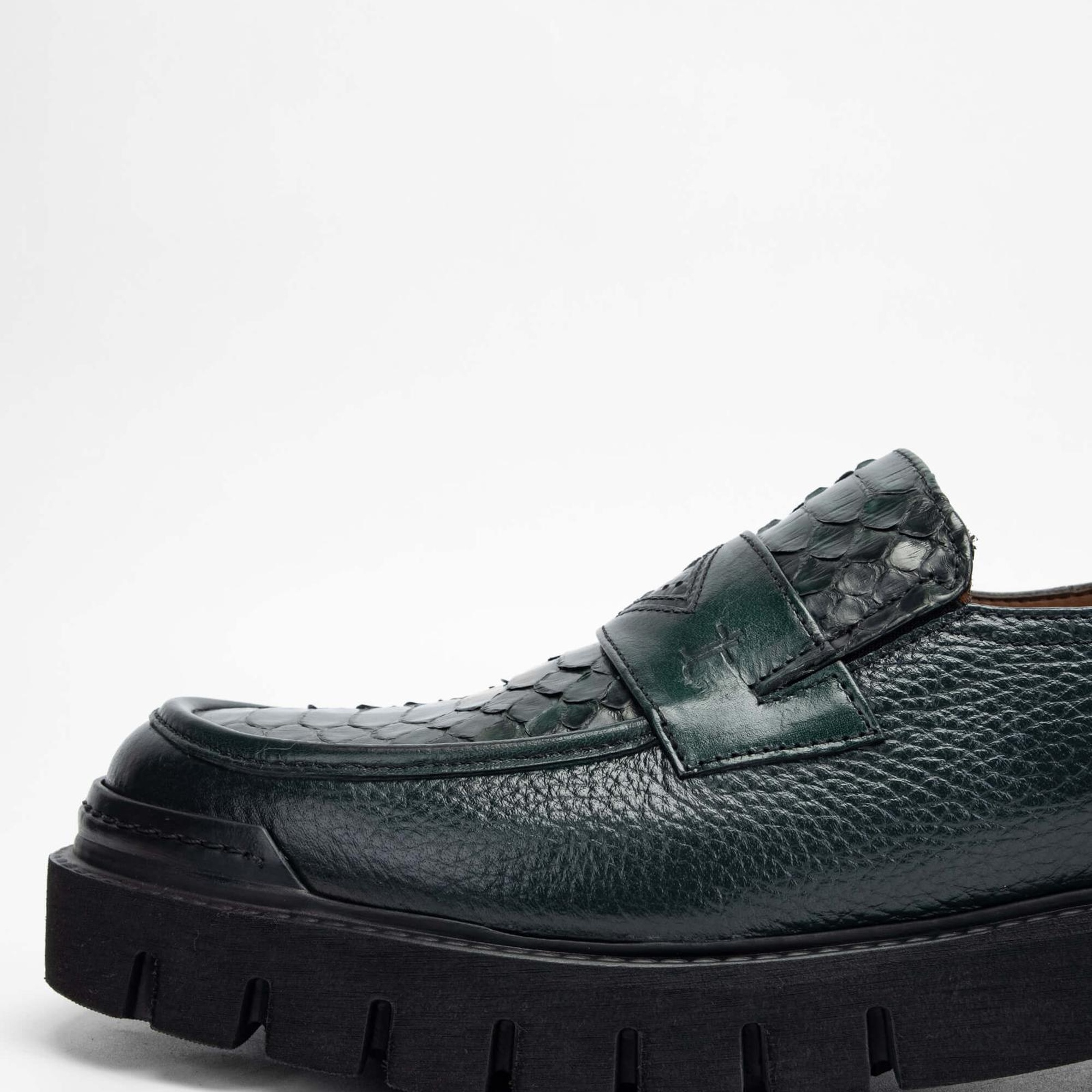 Tamer Tanca Erkek Hakiki Deri Yeşil Makosen Ayakkabı