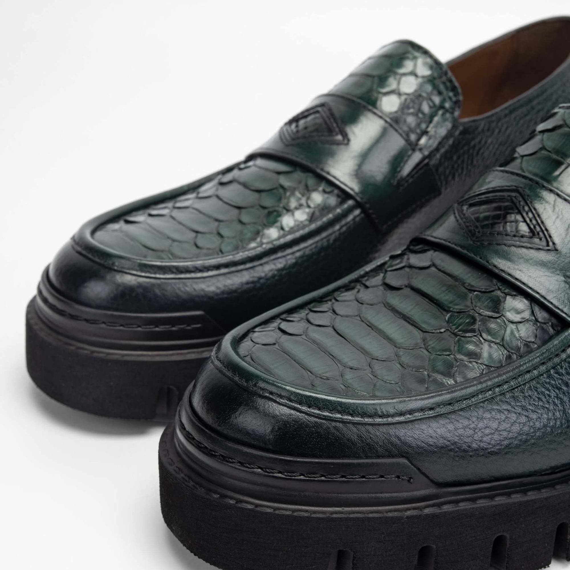 Tamer Tanca Erkek Hakiki Deri Yeşil Makosen Ayakkabı