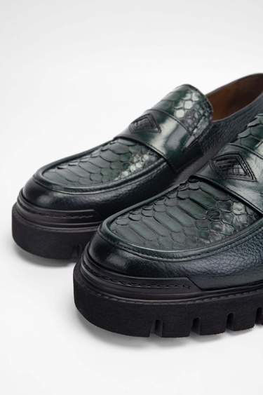  Tamer Tanca Erkek Hakiki Deri Yeşil Makosen Ayakkabı