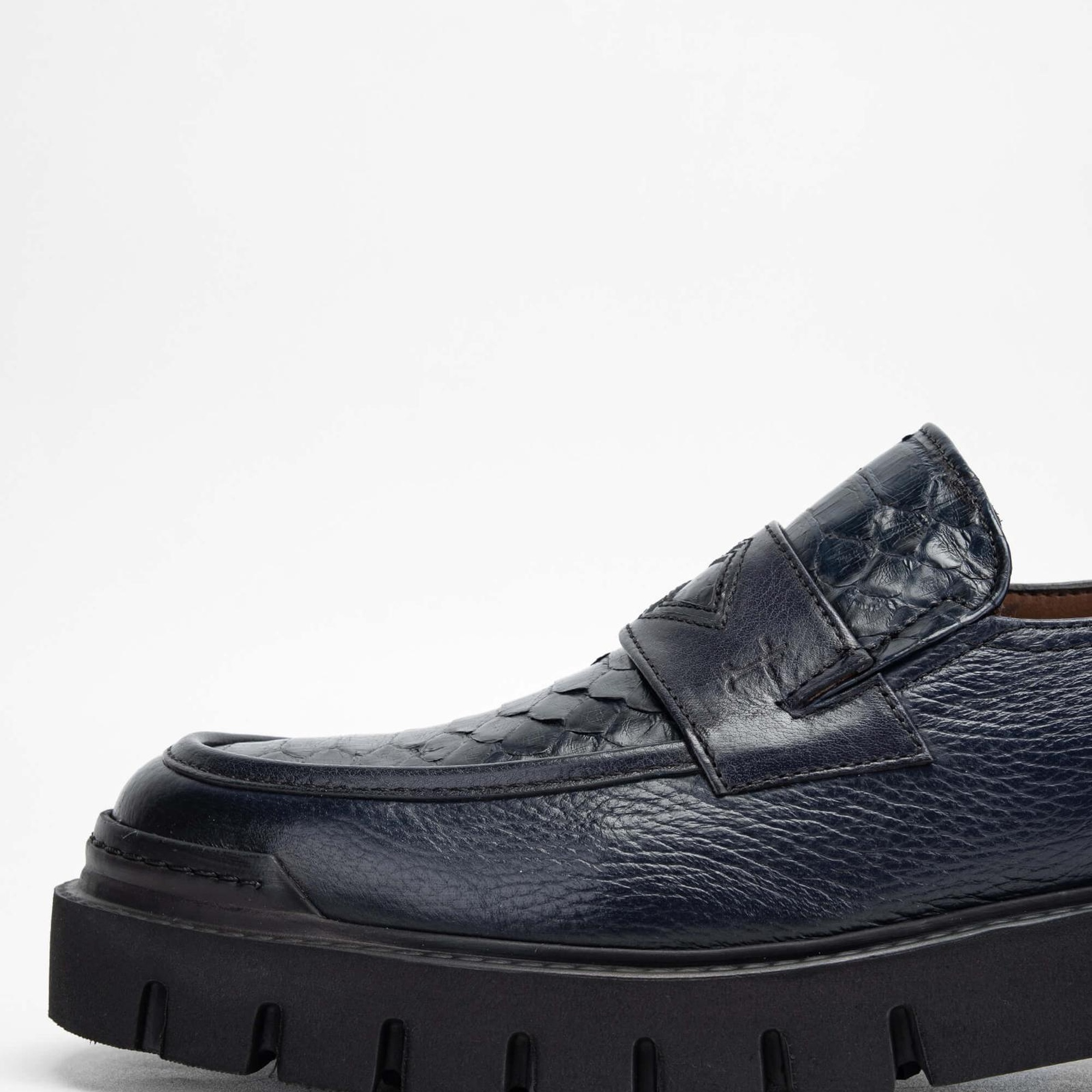 Tamer Tanca Erkek Hakiki Deri Lacivert Loafer Ayakkabı