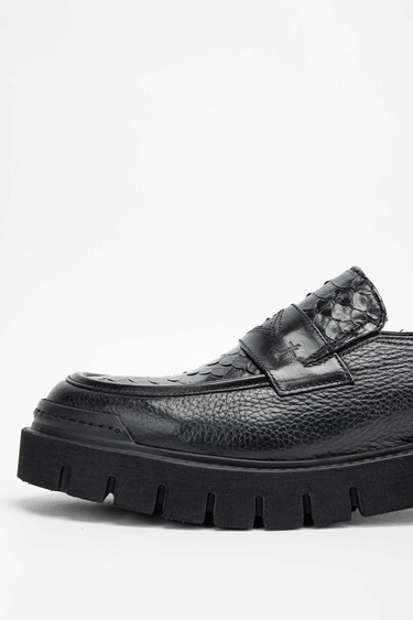  Tamer Tanca Erkek Hakiki Deri Siyah Loafer Ayakkabı