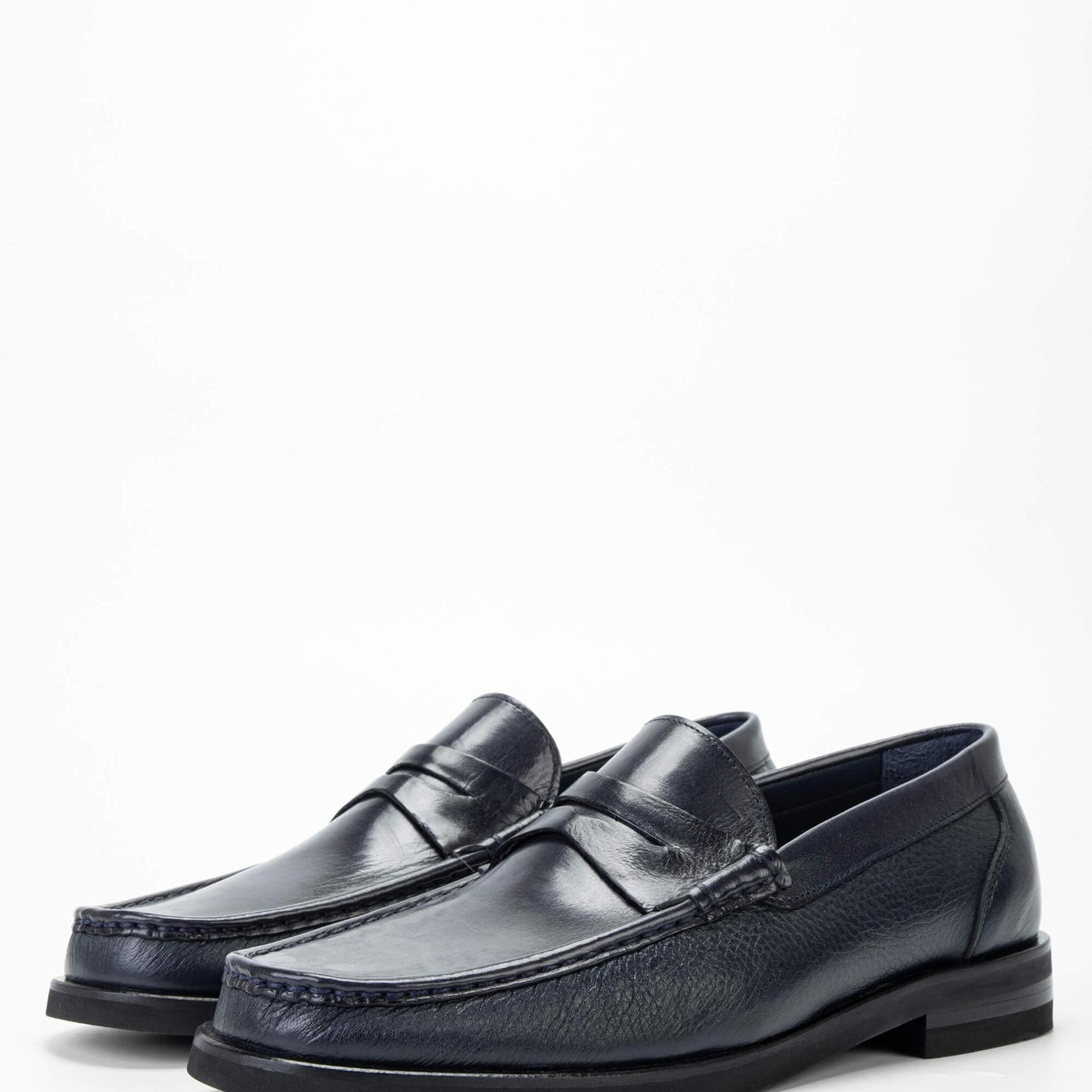 Tamer Tanca Erkek Hakiki Deri Lacivert Loafer Ayakkabı