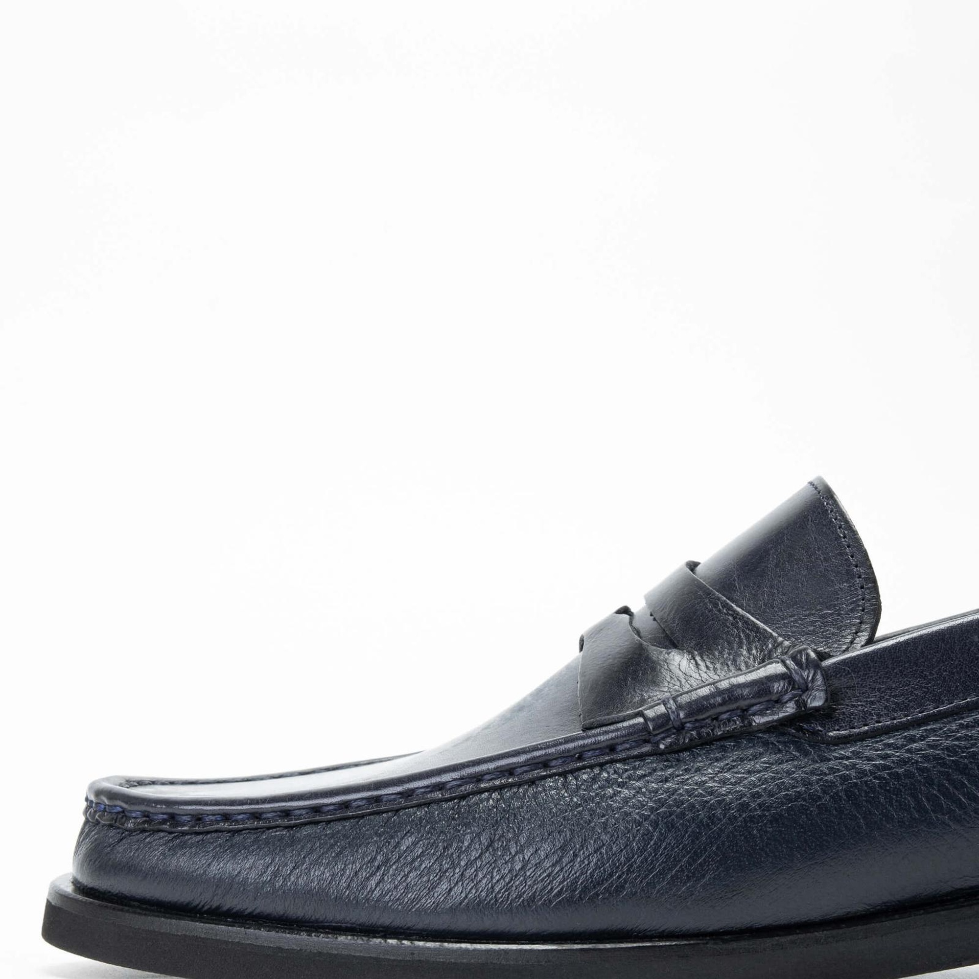 Tamer Tanca Erkek Hakiki Deri Lacivert Loafer Ayakkabı