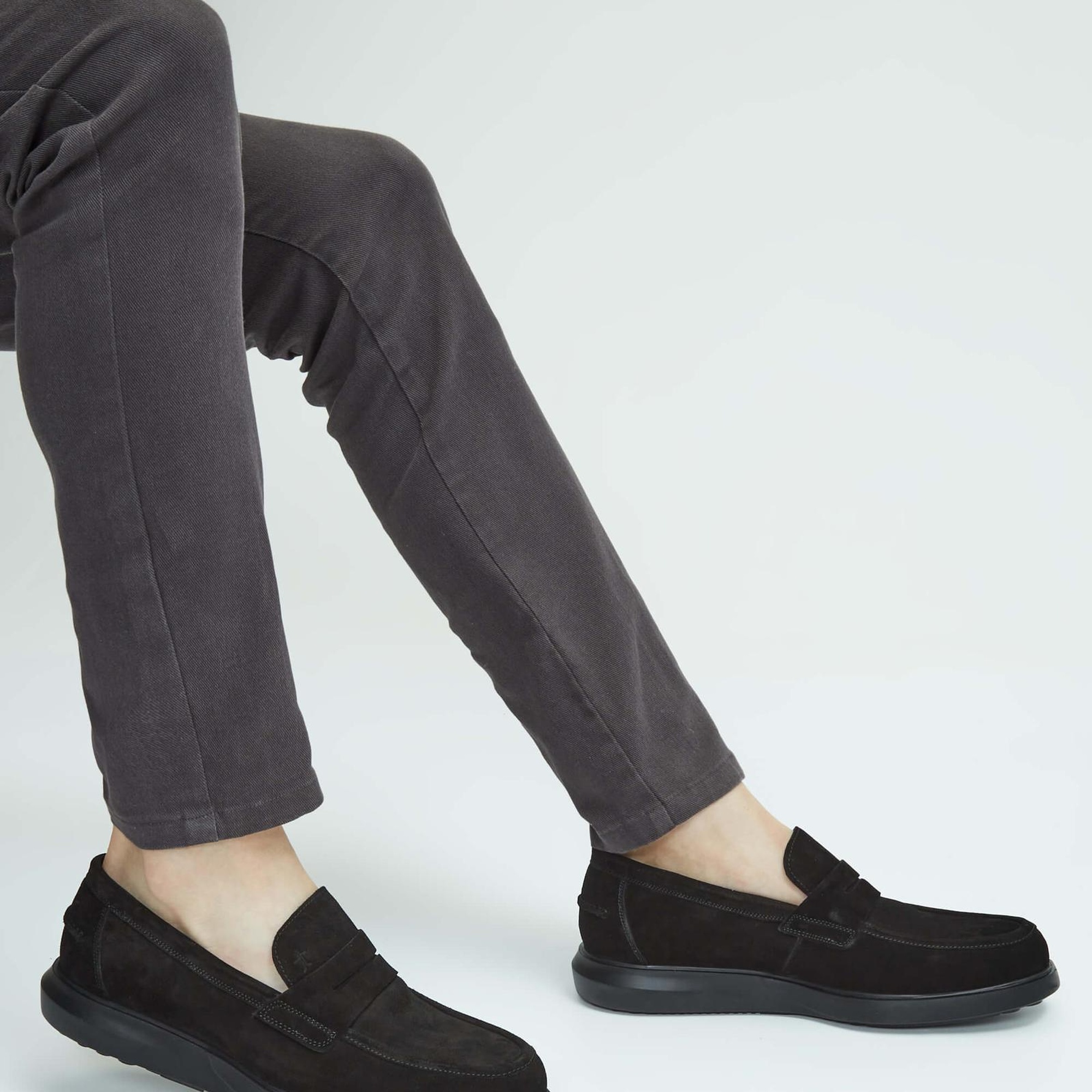 Tamer Tanca Erkek Hakiki Deri Siyah Süet Loafer Ayakkabı