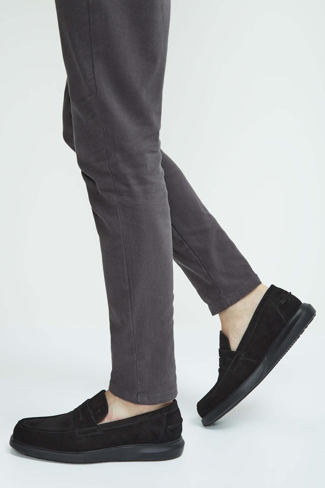  Tamer Tanca Erkek Hakiki Deri Siyah Süet Loafer Ayakkabı