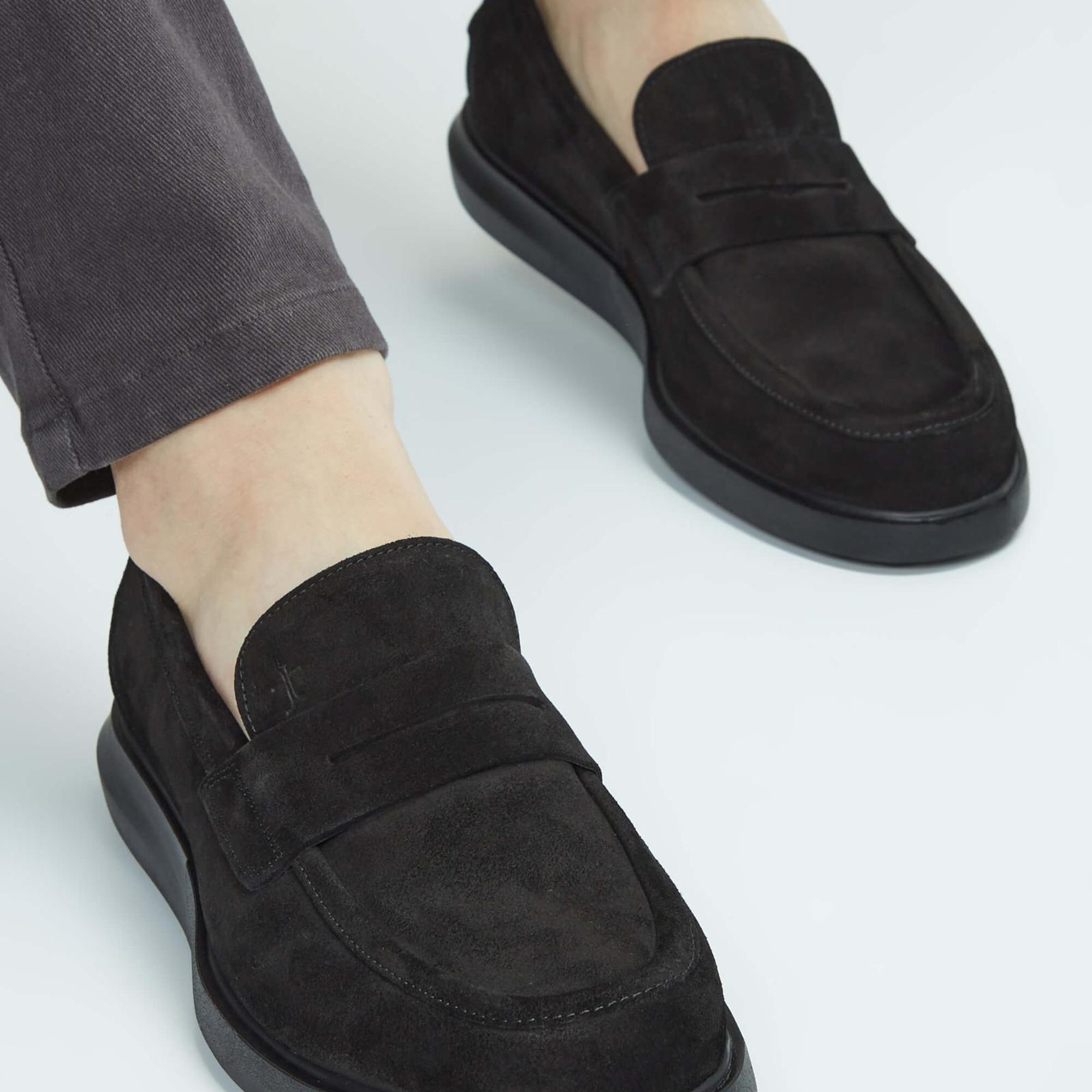 Tamer Tanca Erkek Hakiki Deri Siyah Süet Loafer Ayakkabı