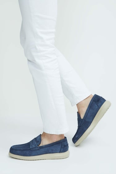  Tamer Tanca Erkek Hakiki Deri Lacivert Süet Loafer Ayakkabı