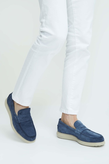  Tamer Tanca Erkek Hakiki Deri Lacivert Süet Loafer Ayakkabı