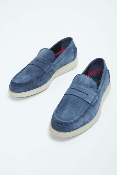  Tamer Tanca Erkek Hakiki Deri Lacivert Süet Loafer Ayakkabı