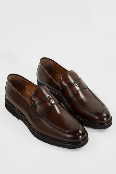  Tamer Tanca Erkek Hakiki Deri Kahverengi Loafer Ayakkabı