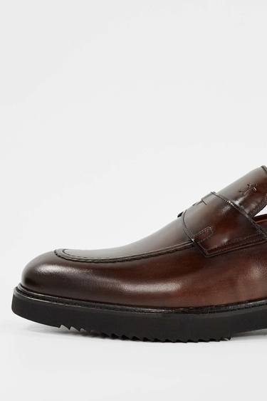  Tamer Tanca Erkek Hakiki Deri Kahverengi Loafer Ayakkabı