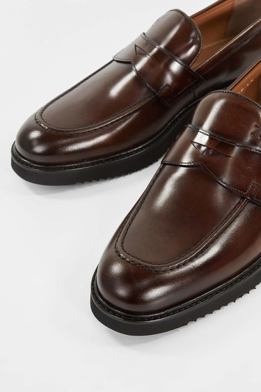  Tamer Tanca Erkek Hakiki Deri Kahverengi Loafer Ayakkabı