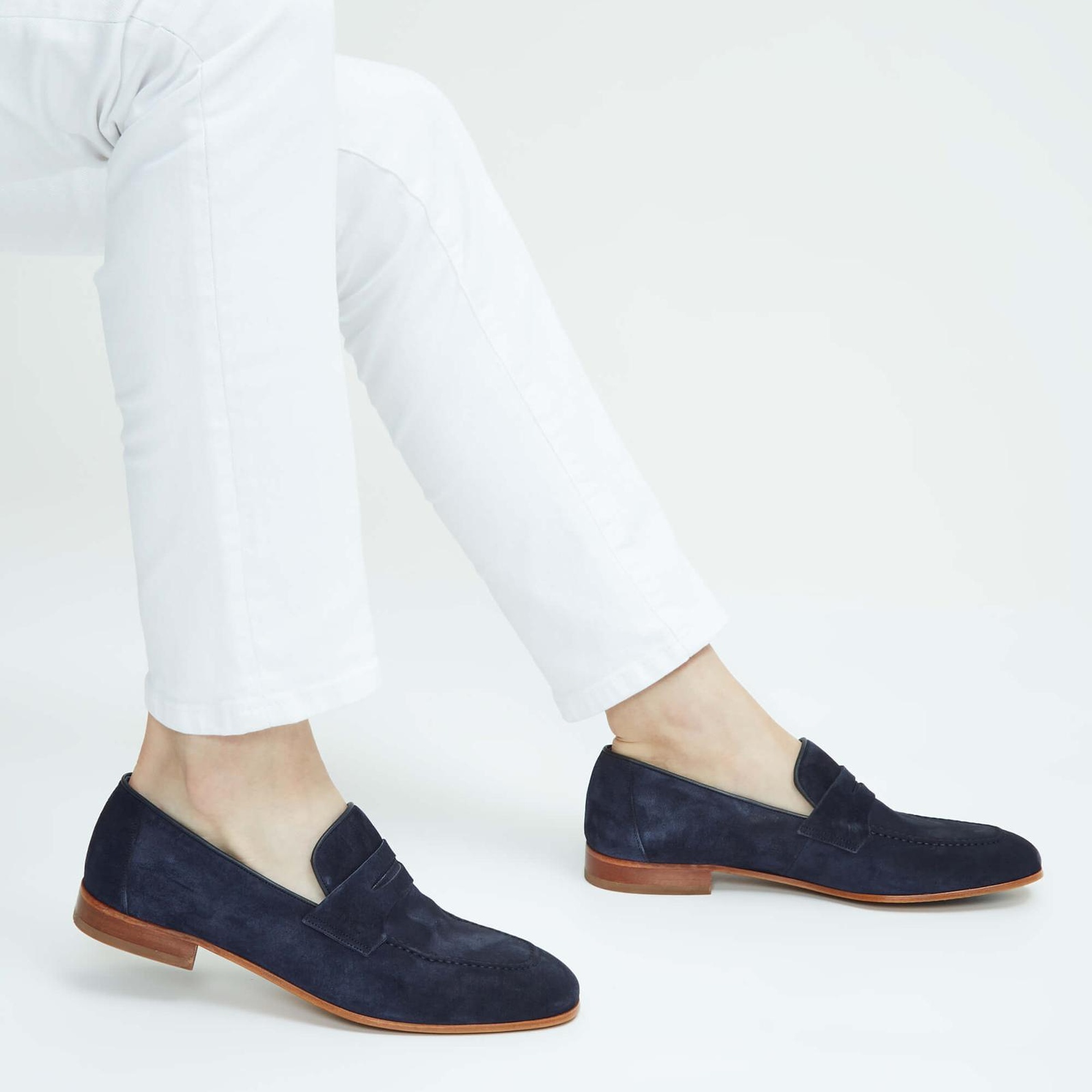 Tamer Tanca Erkek Hakiki Deri Lacivert Süet Loafer Ayakkabı