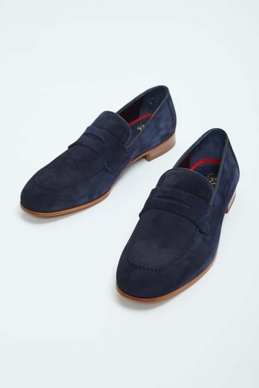  Tamer Tanca Erkek Hakiki Deri Lacivert Süet Loafer Ayakkabı