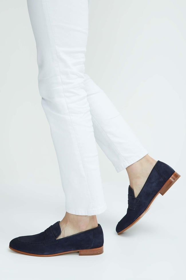  Tamer Tanca Erkek Hakiki Deri Lacivert Süet Loafer Ayakkabı