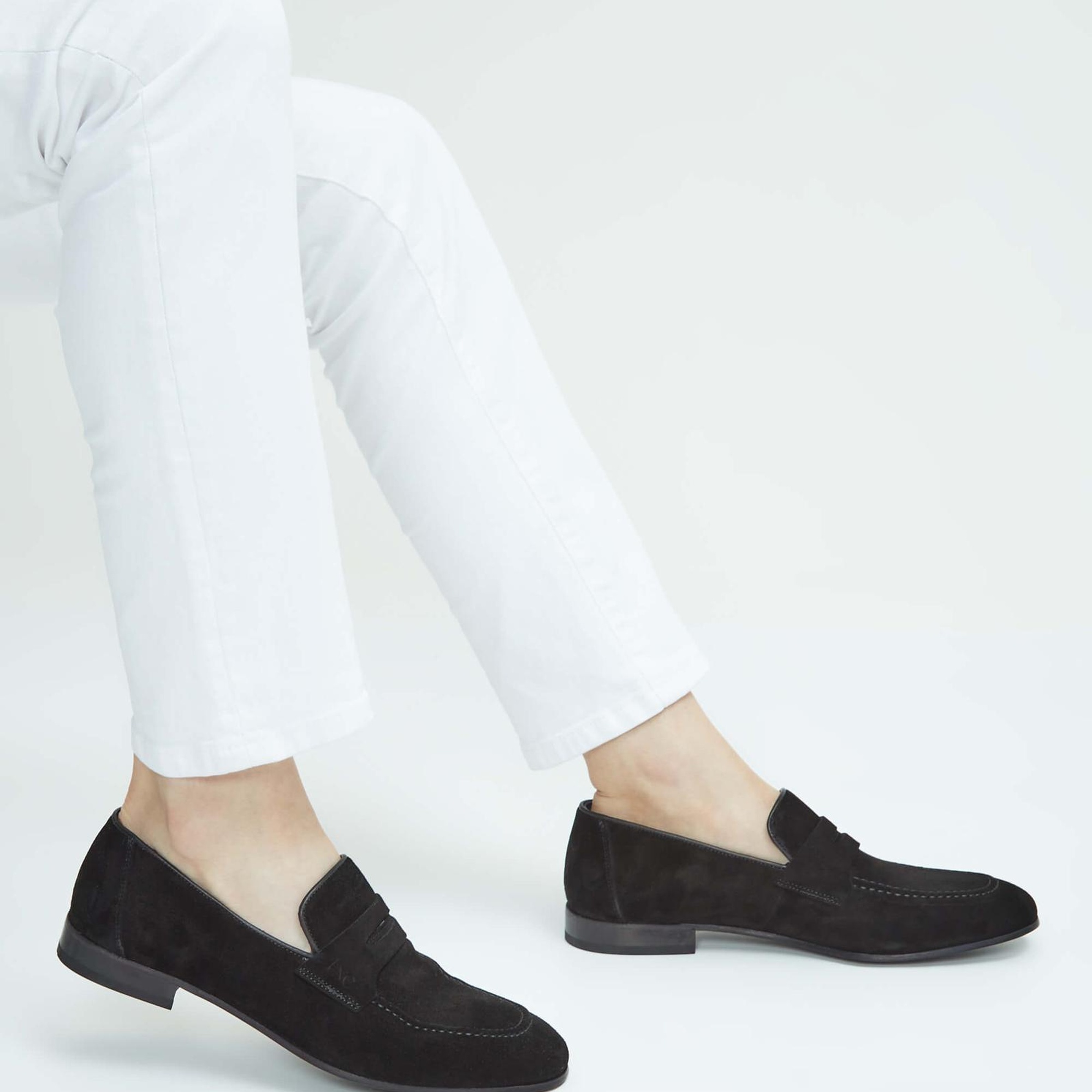 Tamer Tanca Erkek Hakiki Deri Siyah Süet Loafer Ayakkabı