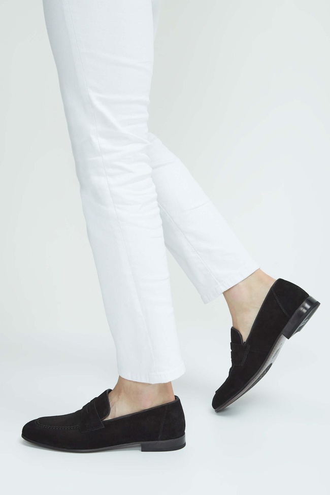  Tamer Tanca Erkek Hakiki Deri Siyah Süet Loafer Ayakkabı