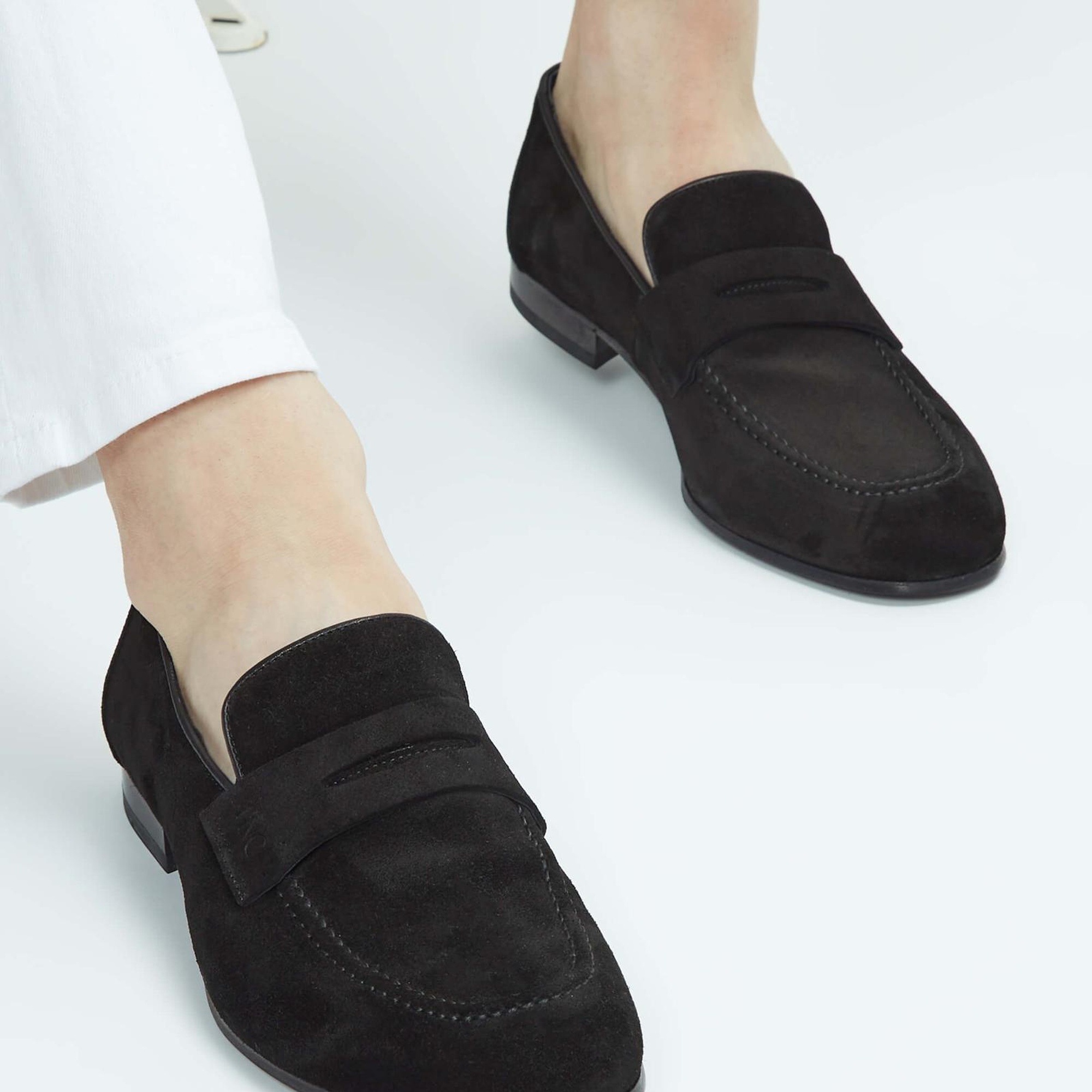 Tamer Tanca Erkek Hakiki Deri Siyah Süet Loafer Ayakkabı