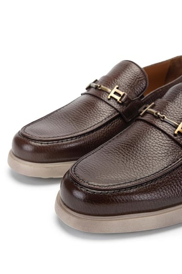  Tamer Tanca Erkek Hakiki Deri Kahverengi Loafer Ayakkabı