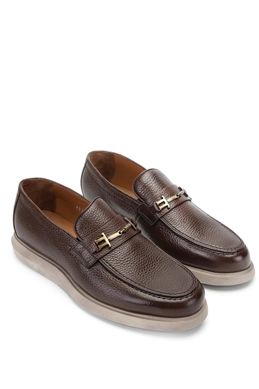  Tamer Tanca Erkek Hakiki Deri Kahverengi Loafer Ayakkabı