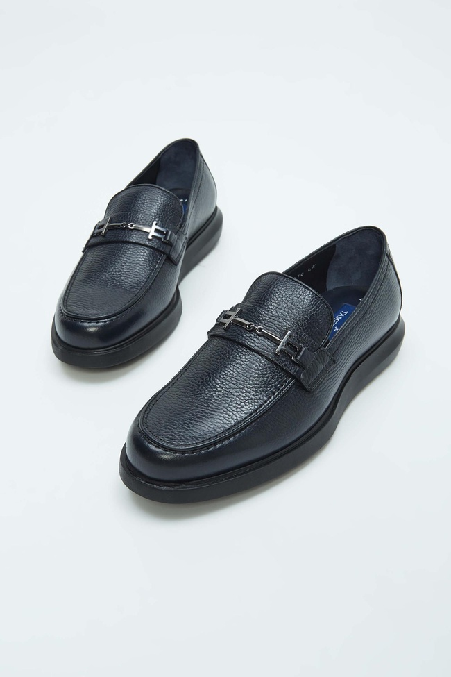  Tamer Tanca Erkek Hakiki Deri Lacivert Loafer Ayakkabı