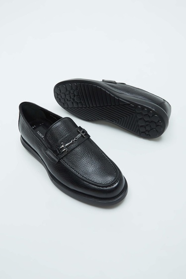  Tamer Tanca Erkek Hakiki Deri Siyah Loafer Ayakkabı