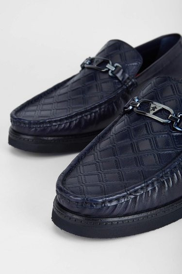  Tamer Tanca Erkek Hakiki Deri Lacivert Loafer Ayakkabı