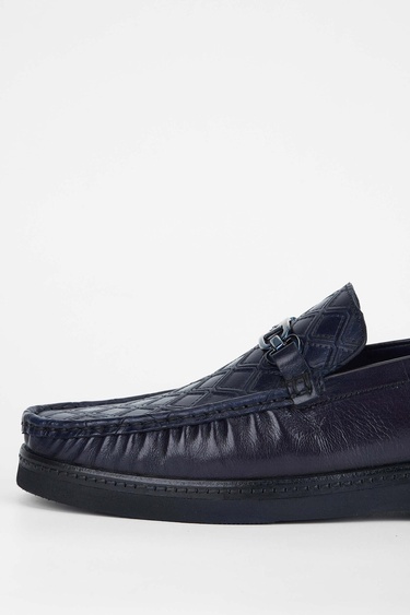  Tamer Tanca Erkek Hakiki Deri Lacivert Loafer Ayakkabı