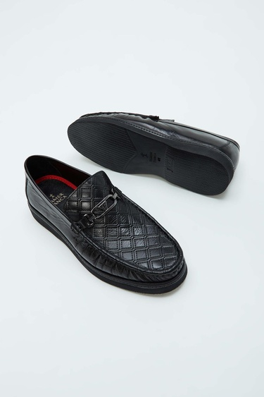  Tamer Tanca Erkek Hakiki Deri Siyah Loafer Ayakkabı