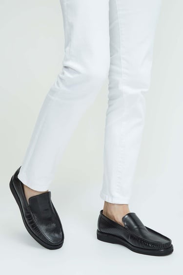  Tamer Tanca Erkek Hakiki Deri Siyah Loafer Ayakkabı