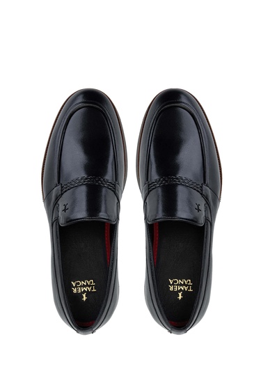  Tamer Tanca Erkek Hakiki Deri Siyah Loafer Ayakkabı