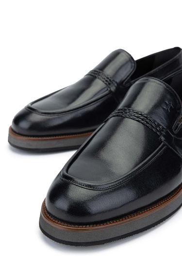  Tamer Tanca Erkek Hakiki Deri Siyah Loafer Ayakkabı