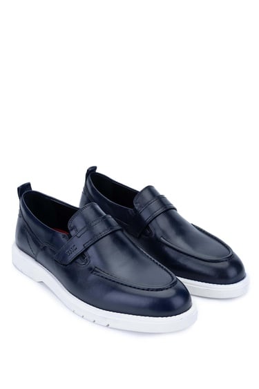  Tamer Tanca Erkek Hakiki Deri Lacivert Casual Ayakkabı