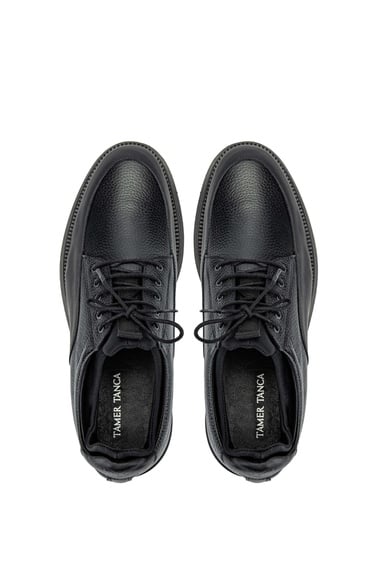  Tamer Tanca Erkek Hakiki Deri Siyah Floter Casual Ayakkabı