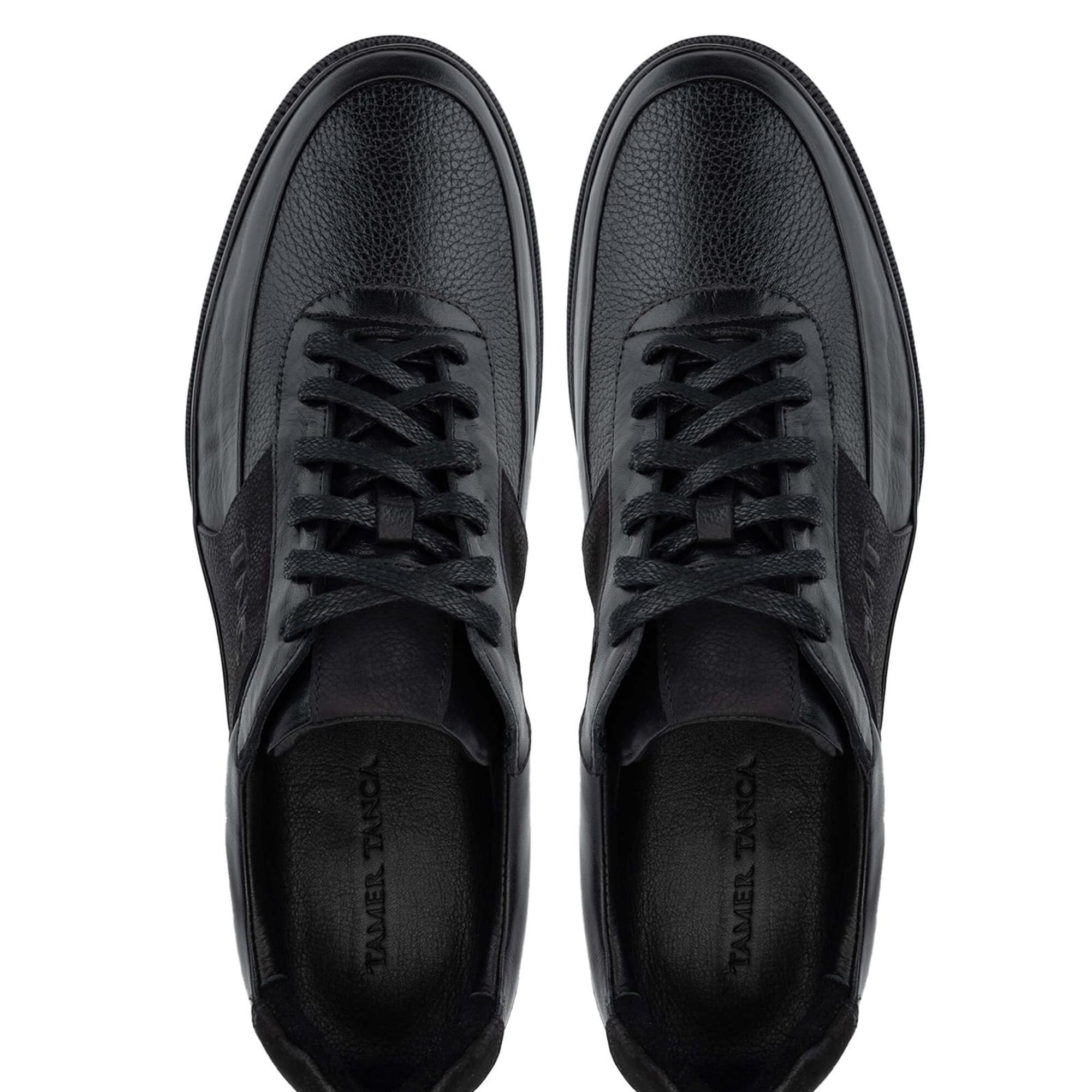 Tamer Tanca Erkek Hakiki Deri Siyah Floter Casual Ayakkabı