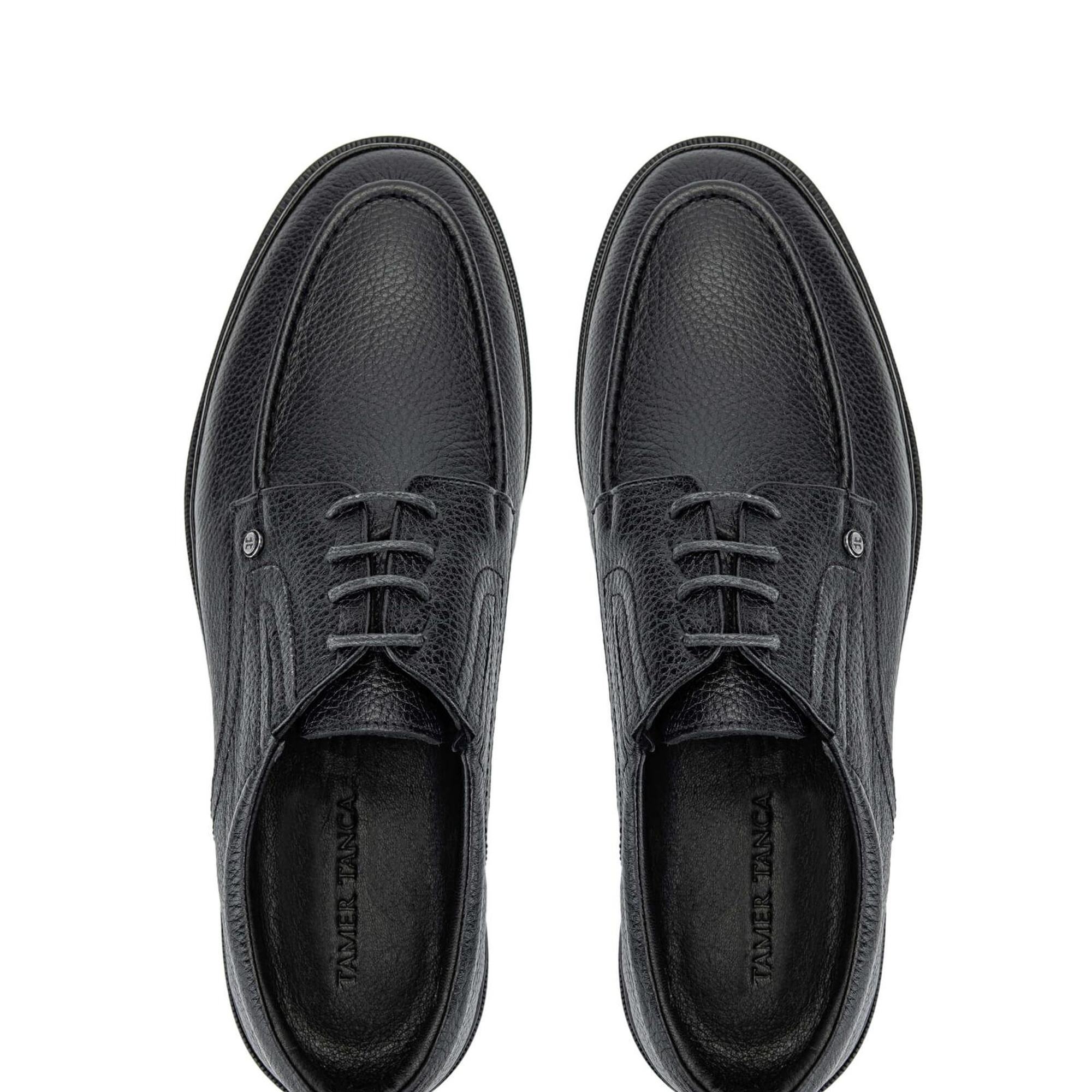 Tamer Tanca Erkek Hakiki Deri Siyah Floter Casual Ayakkabı