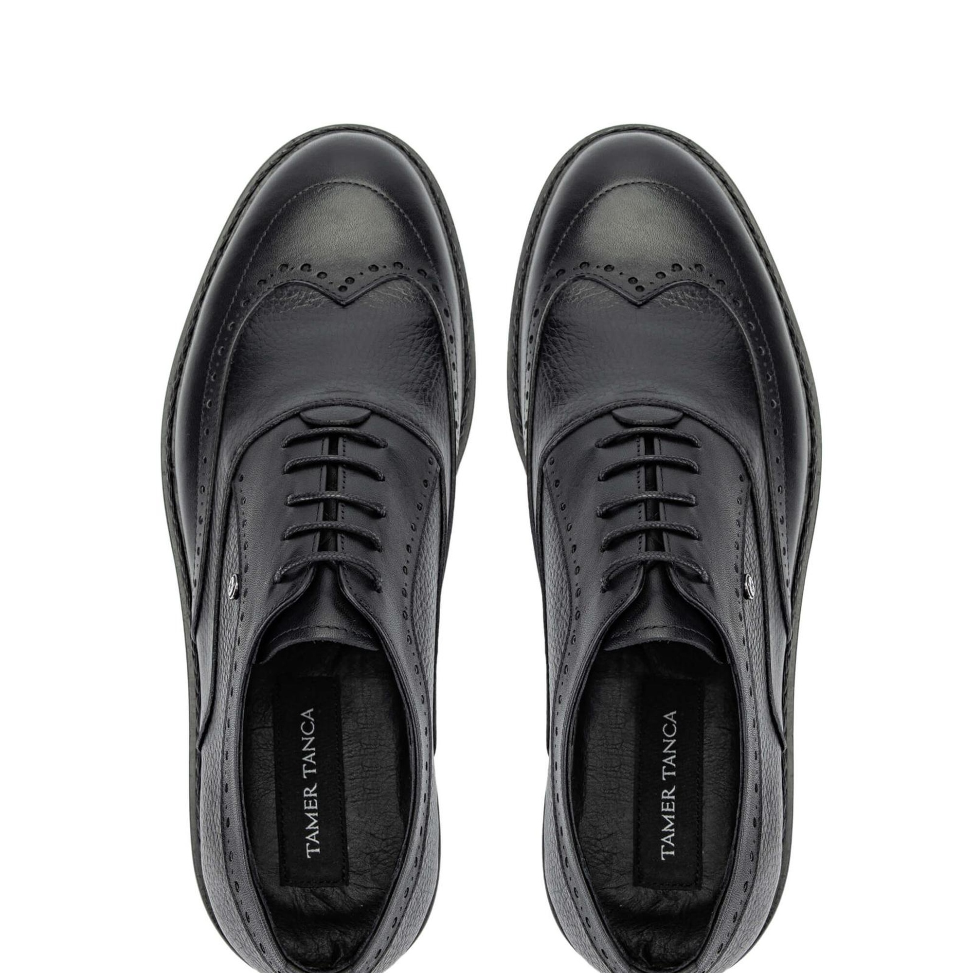 Tamer Tanca Erkek Hakiki Deri Siyah Floter Casual Ayakkabı