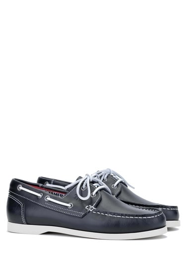  Tamer Tanca Erkek Hakiki Deri Lacivert/Beyaz Casual Ayakkabı