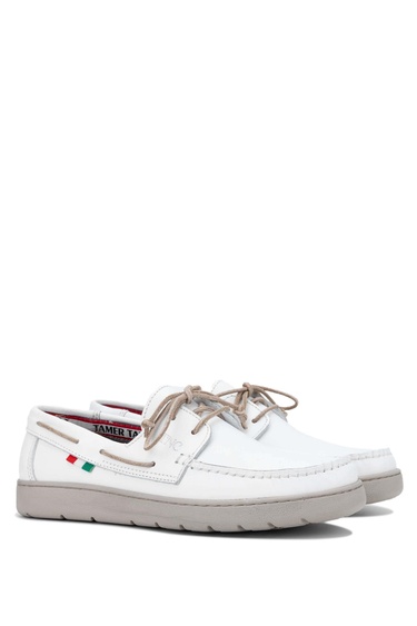  Tamer Tanca Erkek Hakiki Deri Beyaz Casual Ayakkabı