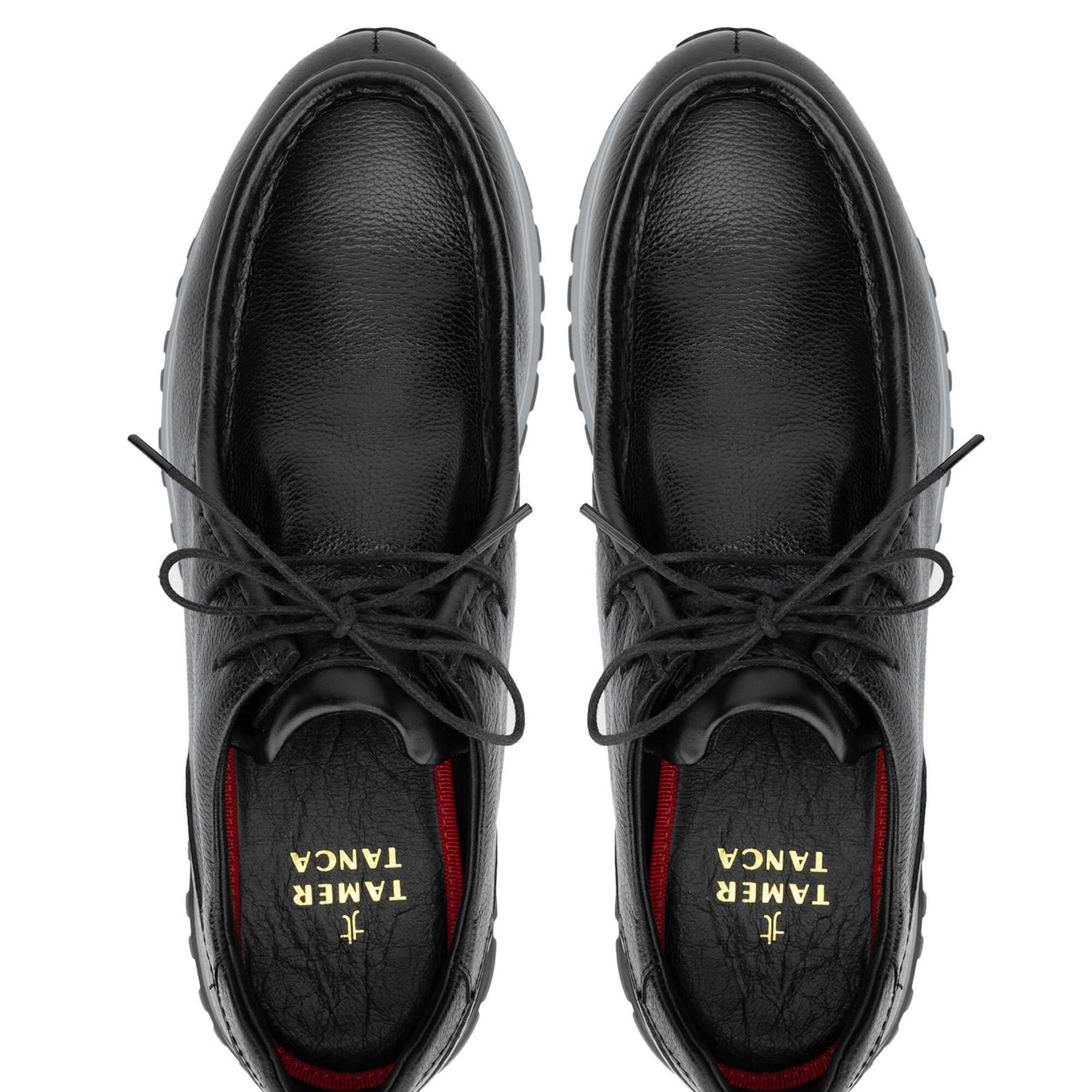 Tamer Tanca Erkek Hakiki Deri Siyah Deri Casual Ayakkabı