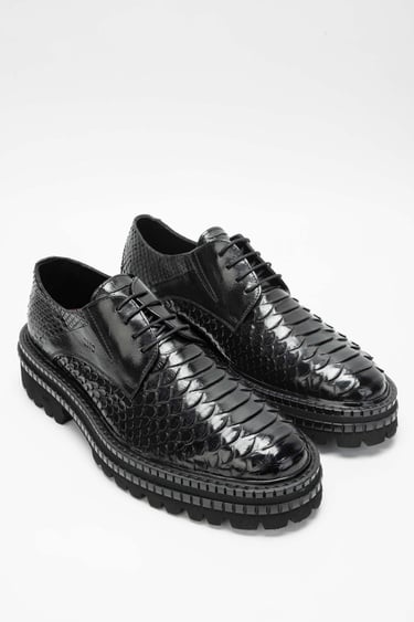  Tamer Tanca Erkek Hakiki Deri Siyah Yılan Casual Ayakkabı