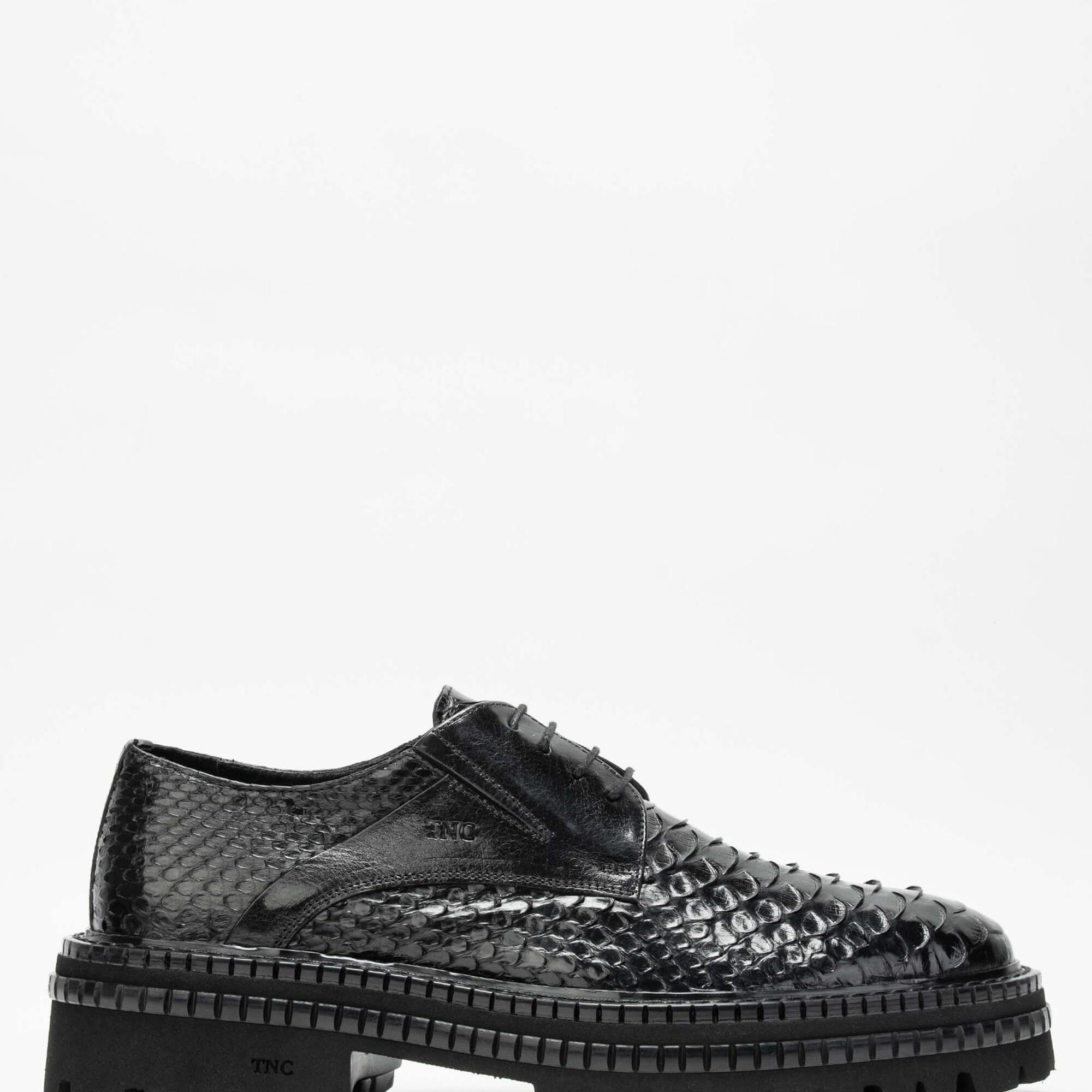 Tamer Tanca Erkek Hakiki Deri Siyah Yılan Casual Ayakkabı