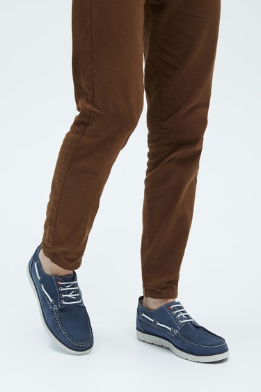  Tamer Tanca Erkek Hakiki Deri Mavi Casual Ayakkabı