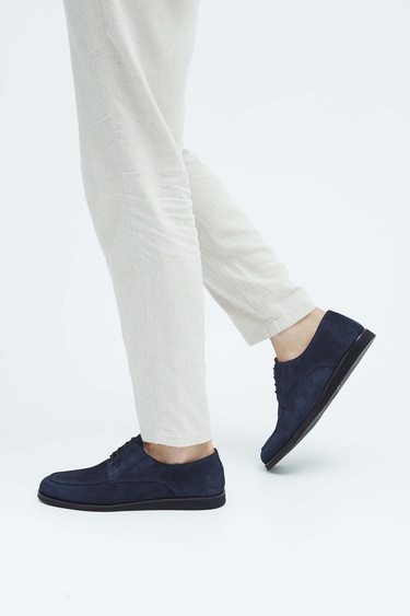  Tamer Tanca Erkek Hakiki Deri Lacivert Süet Casual Ayakkabı