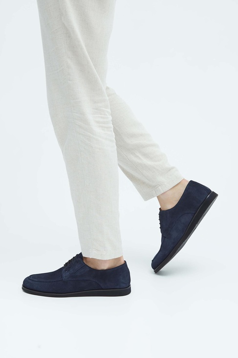  Tamer Tanca Erkek Hakiki Deri Lacivert Süet Casual Ayakkabı